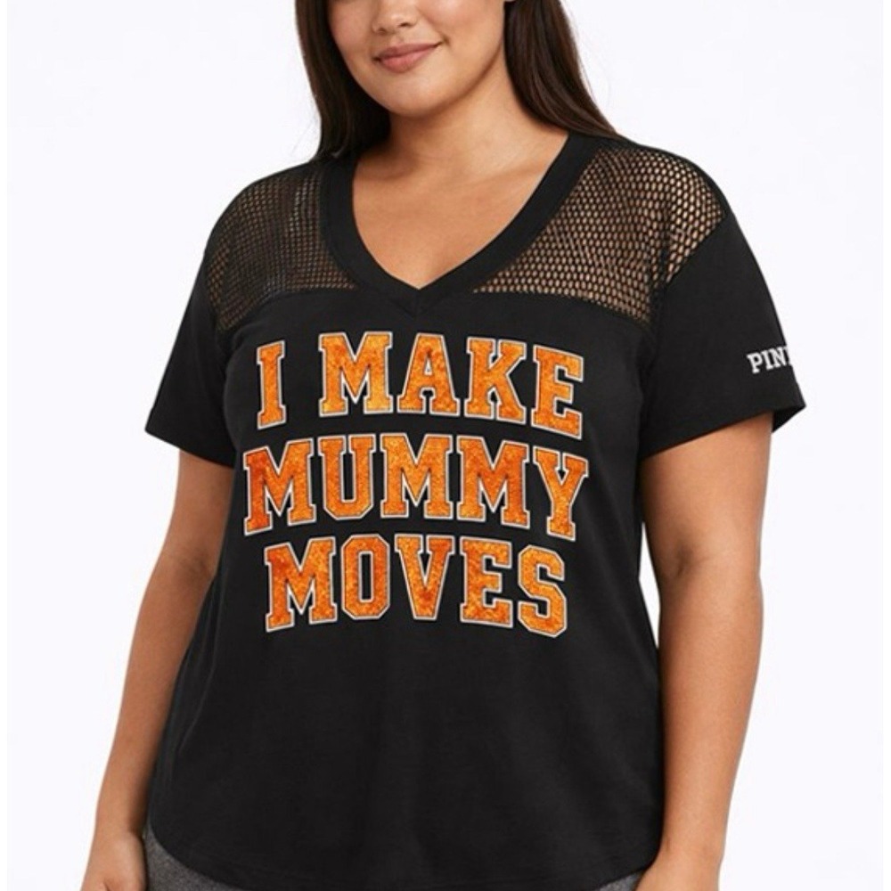 PINK By Victoria's Secret - Size Large - Mesh V-Neck - I Make Mummy Moves Tee